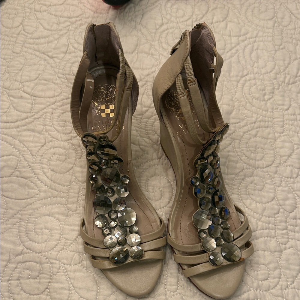 Vince Camuto Beige Wedges with Gem Accents